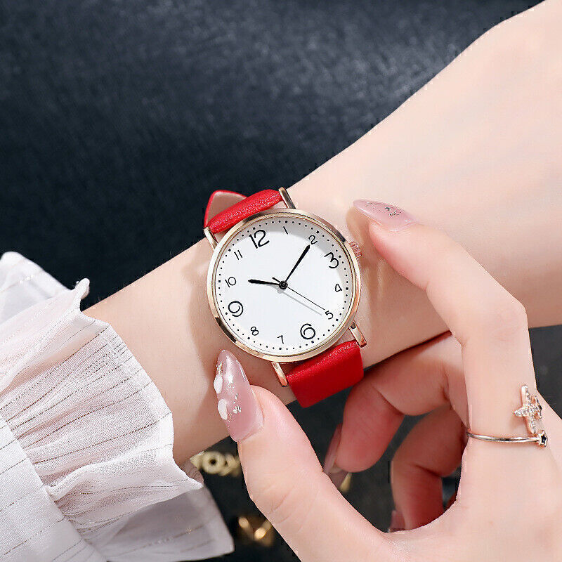 Women's Fashion Analog Quartz Wrist Watch with PU Leather Band Arabic Numerals