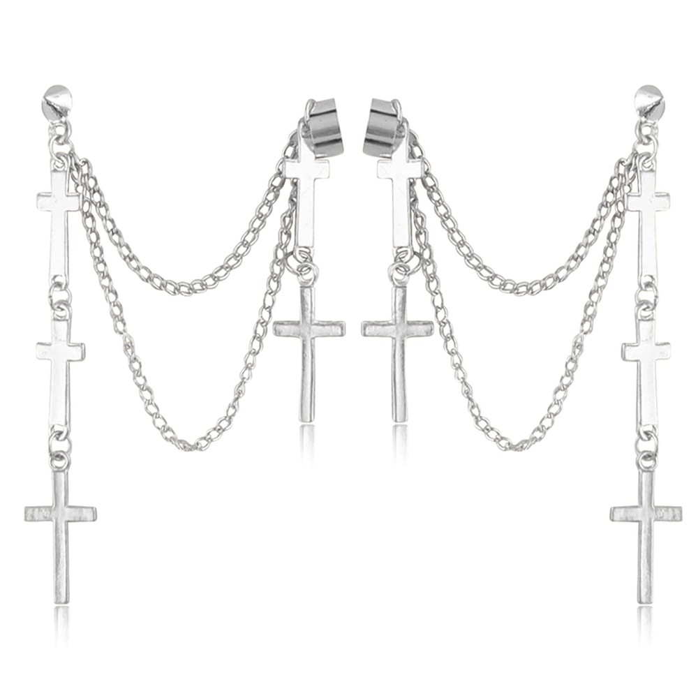 ANDPAI Personalized Multi Layered Long Stainless Steel Cross Chain Dangle Ear...