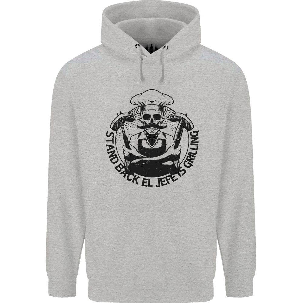Stand Back El Jefe is Grilling Funny BBQ Skull Mens 80% Cotton Hoodie