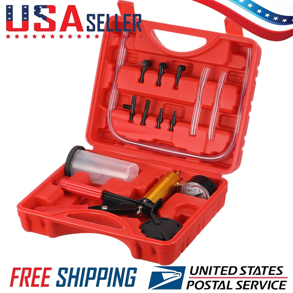 Handheld Vacuum Pump Tester Kit for Brake Fluid Bleeding with Storage Box  