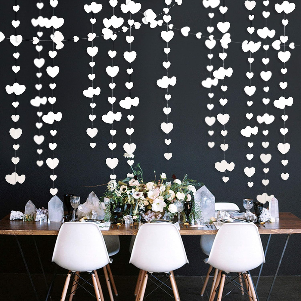 52Ft White Heart Garland for Valentine's Day Party Decorations