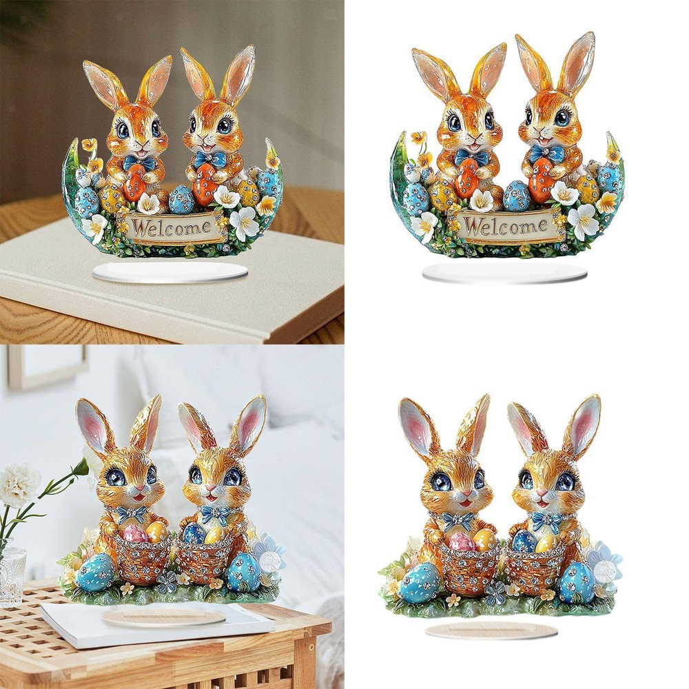 Easter 2D Flat Acrylic Ornament Desktop Figurine for Gifts Display Birthday