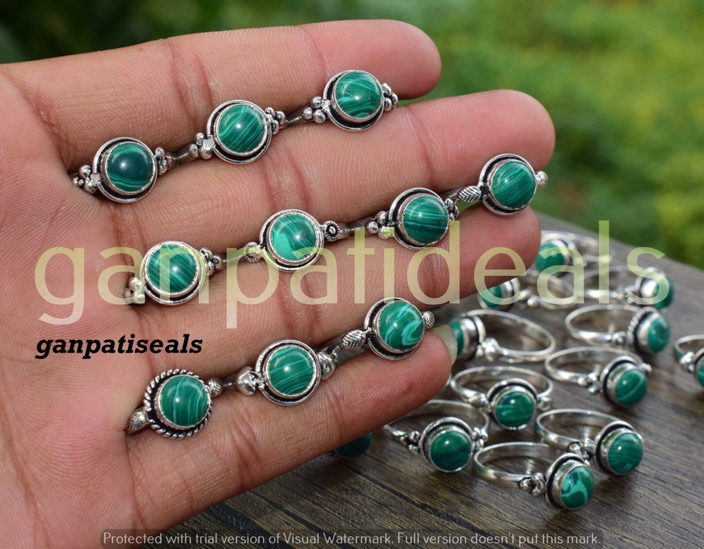Christmas Sale ! Malachite Gemstone Ring 10pc Wholesale Lot 925 Silver Plated