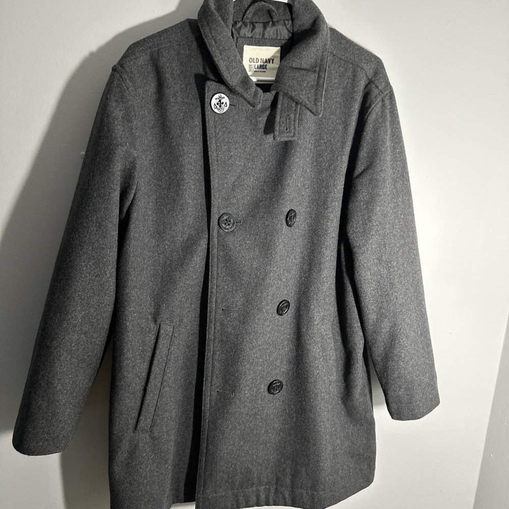 Old Navy Men's Gray Wool Blend Double-Breasted Pea Coat for Warmth