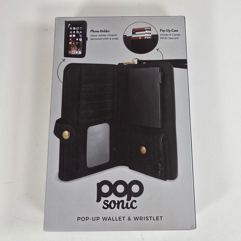 Pop Sonic Pop-Up Wallet Wristlet Black RFID Phone Holder Clutch Case