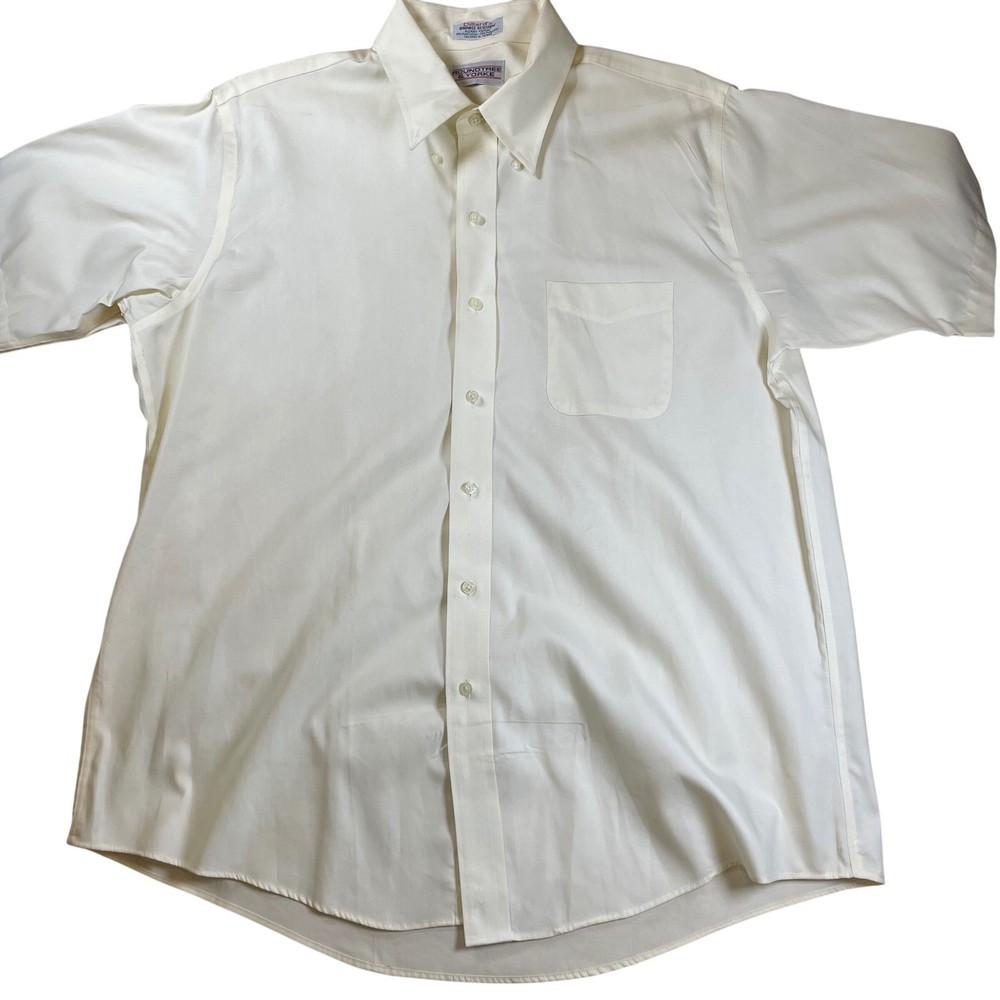 Roundtree & Yorke Mens Dress Shirt 17 1/2 Short Sleeve Ivory Button Down