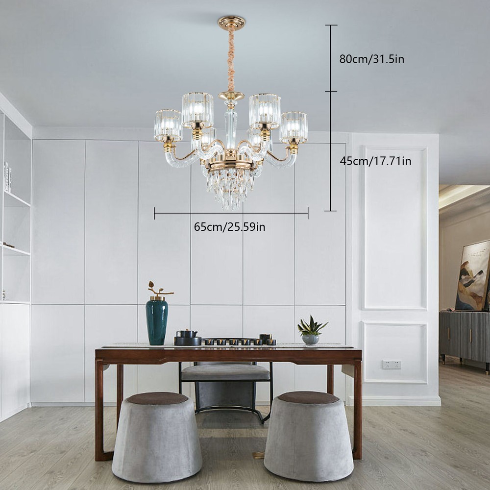 6-Light Modern Round Crystal Chandelier Flush Mount Pendant Lamp Lamp Fixture