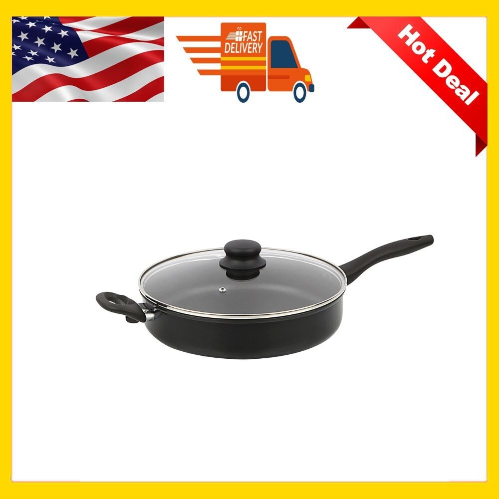 Deep Frying Pan 4-qt Non Stick Chicken Fryer Saute Pan W/ Glass Lid,Black