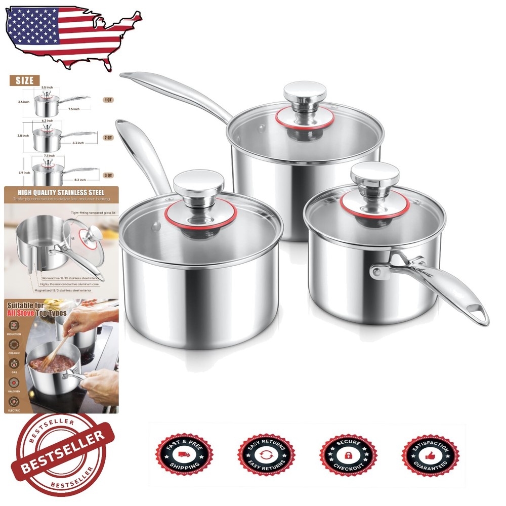 Durable Induction-Ready 18/10 Stainless Steel Saucepans with Lids Set