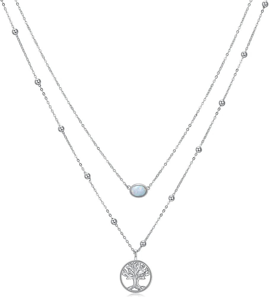 Tree of Life Necklace Sterling Silver Stacked Layered Jewelry Gifts for Women