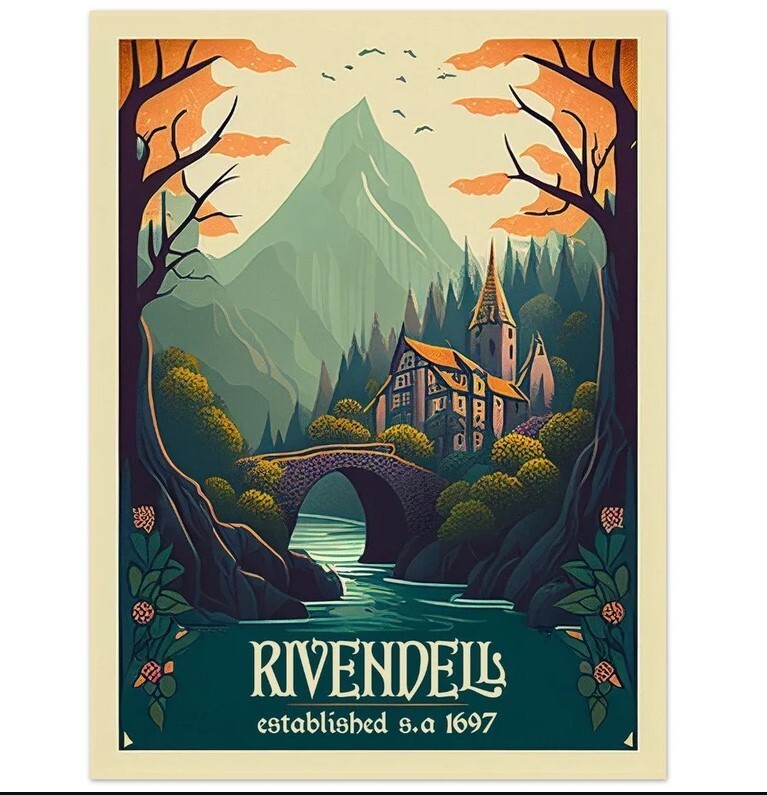 Lord of the Rings LOTR Rivendell J.R.R. Tolkien Art Print Travel Poster