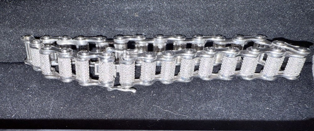 Men's Diamond BICYCLE CHAIN Bracelet 1ct tw Sterling Silver 8.5 w/box