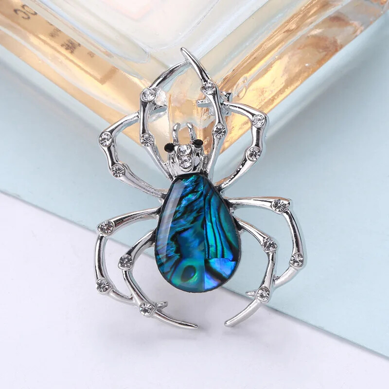 Retro Creative Abalone Shell Spider Brooch Fashion Men Collar Pin Brooch Jewelry