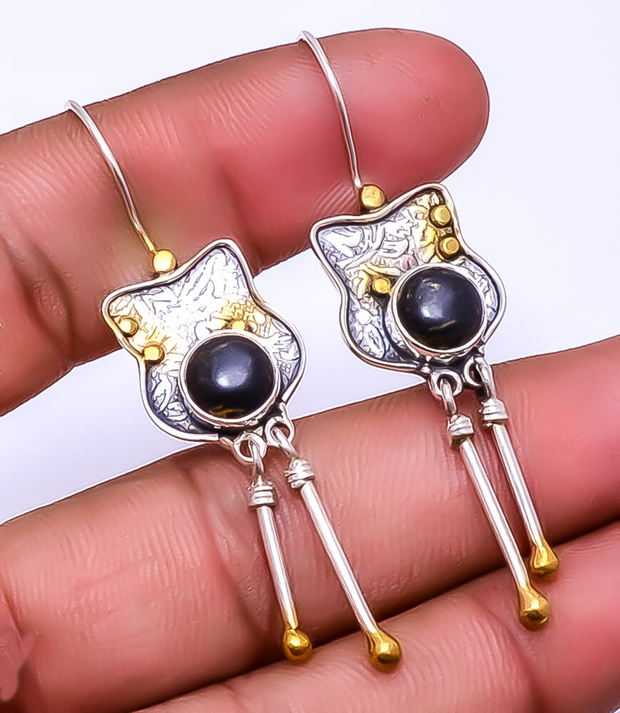 Copper Black Turquoise 925 Sterling Silver Two Tone Earring 2.34