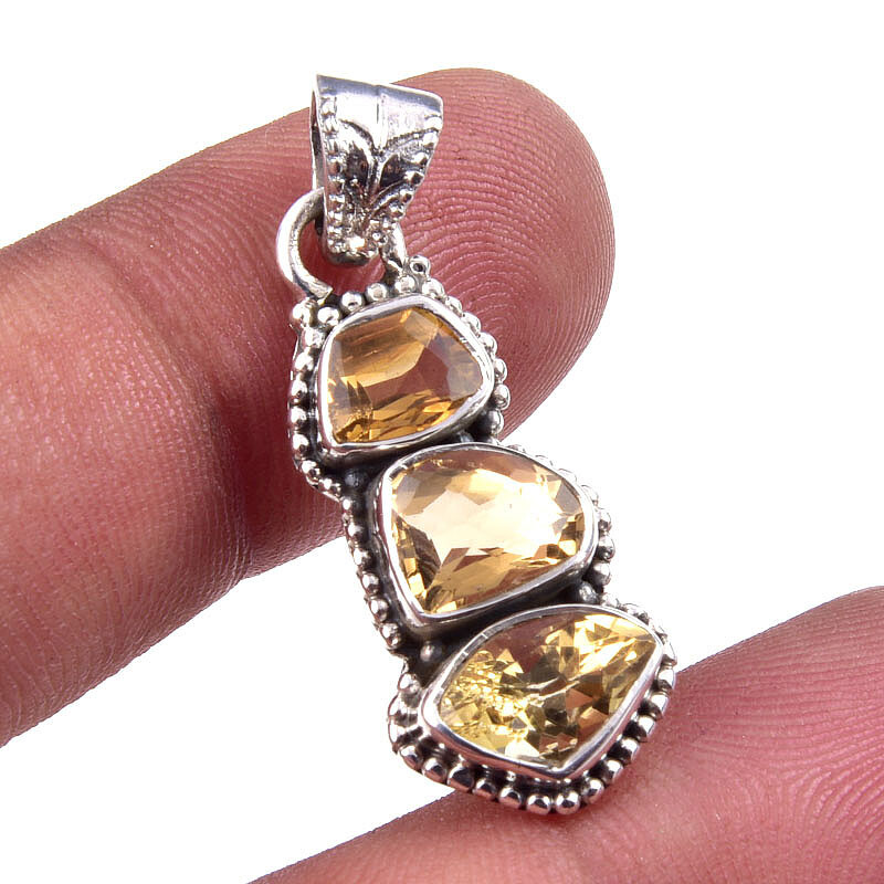 Natural Citrine 925 Sterling Silver Pendant Gift Jewelry 1.50″