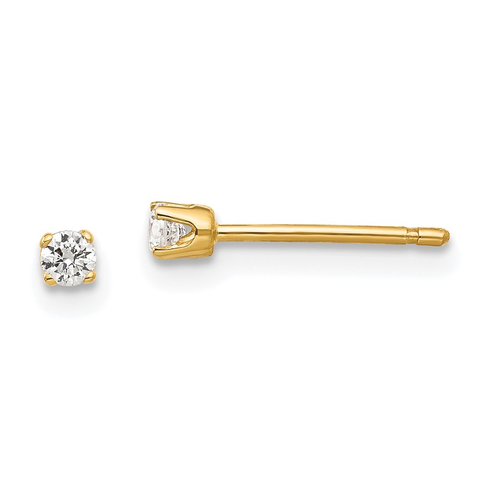 14K Yellow Gold 2.25mm Cubic Zirconia stud earrings 0.37gm L-2 mm, W-2 mm