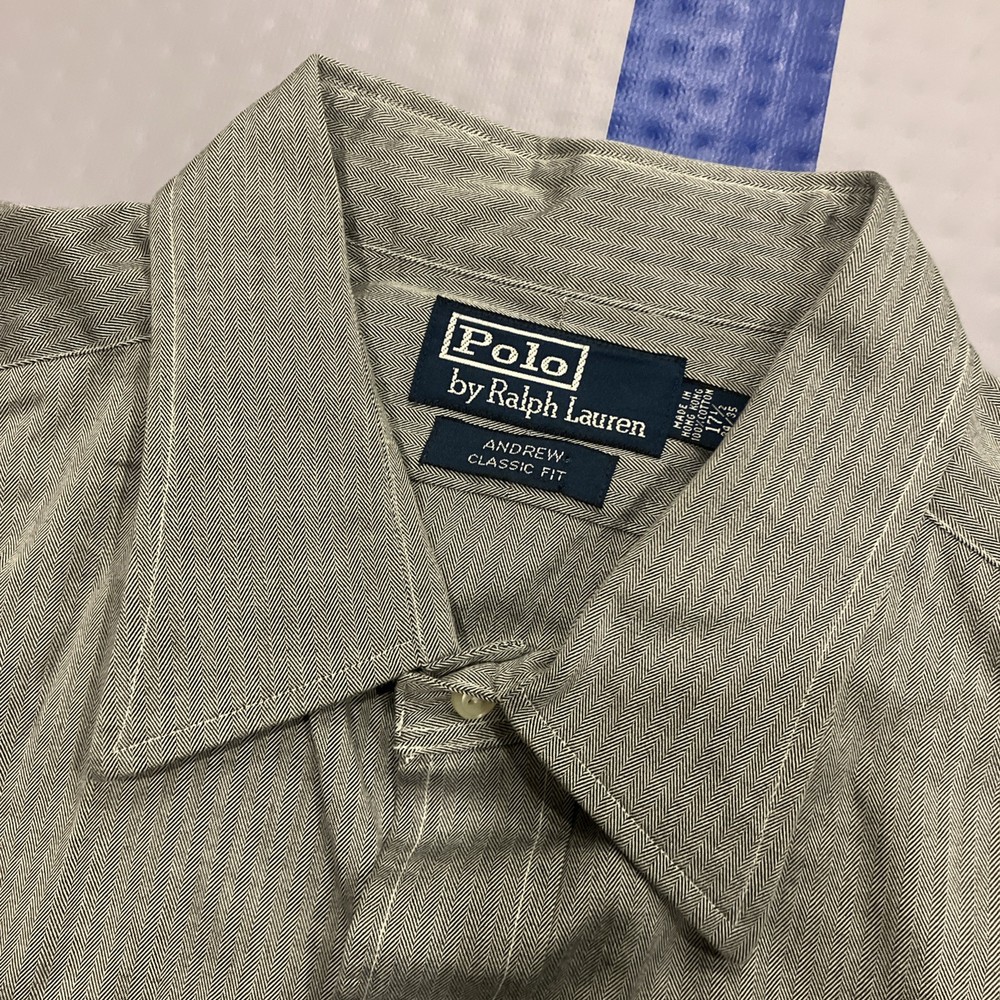 VTG Polo Ralph Lauren Shirt Mens 17.5 34/35 Andrew Classic Fit Button Up Flaw