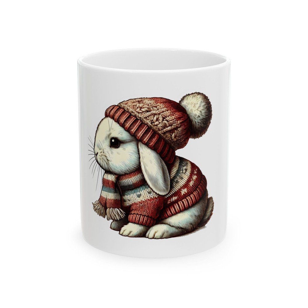 ceramic coffee mugs Cute Bunny in Sweater, Easter Gift for Animal Lovers