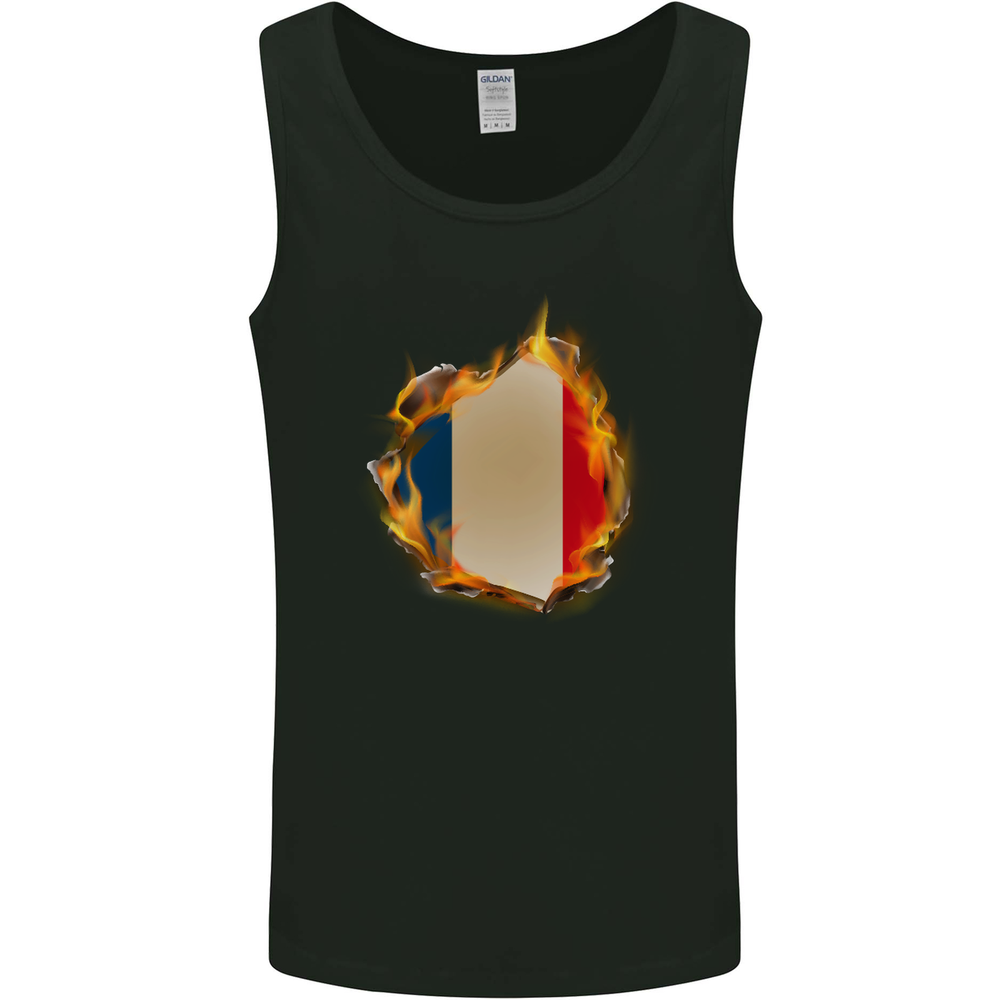 The French Tricolour Flag Fire France Mens Vest Tank Top