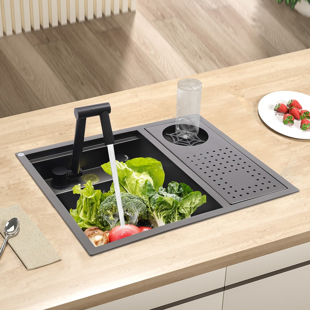 Drop In Sink Single Bowl Stainless Steel Top Mount Kitchen Bar Sink w/Faucet