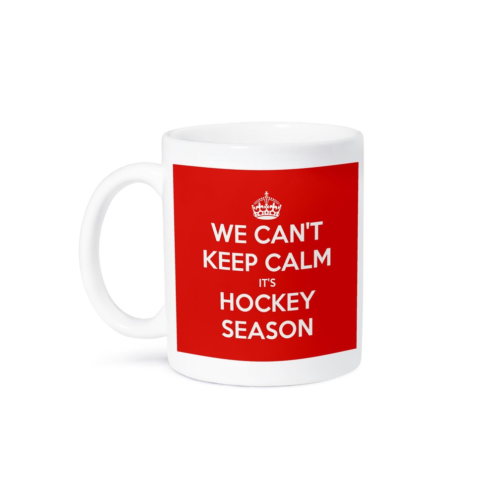 3dRose Hockey Season Mug - Red and White Cant Keep Calm Design  