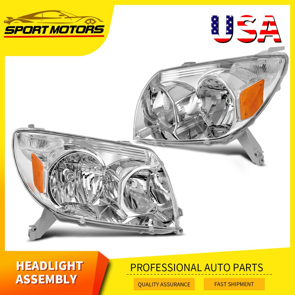 Headlights Assembly For 2003 2004 2005 Toyota 4Runner Chrome Housing Headlamps