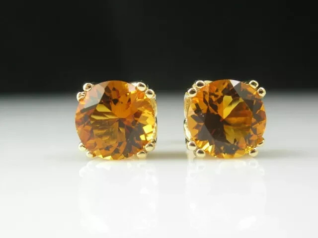 2Ct Round Simulated Citrine Women’s Stud Earrings in 14K Yellow Gold Plated