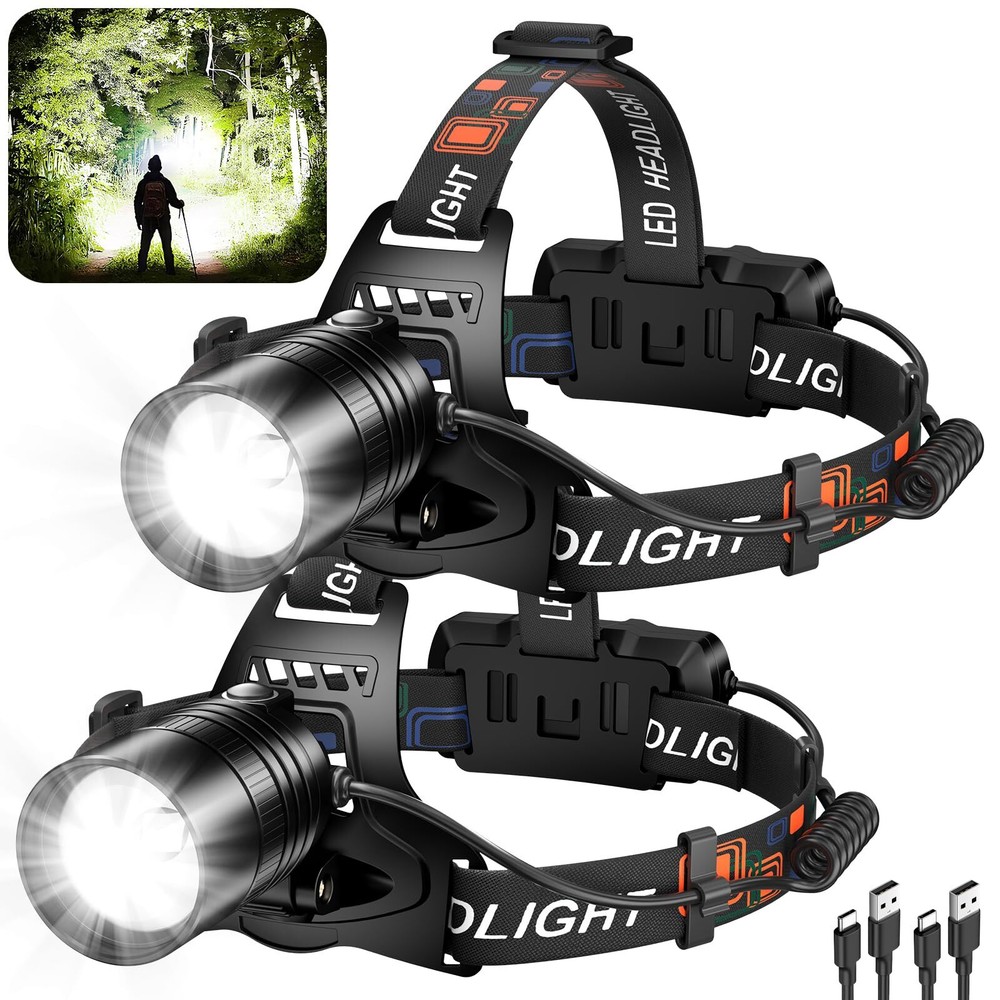 Rechargeable Headlamp High Lumens 2Pack, 990000 Lumen Super Bright Led Head L...