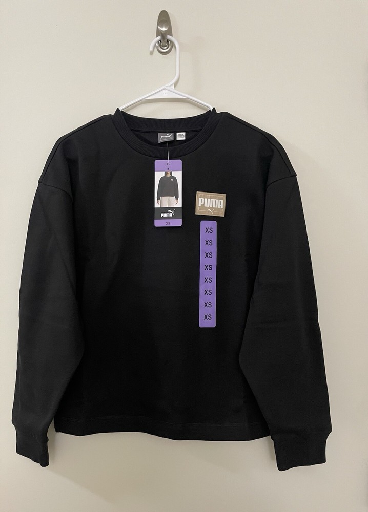 Puma Womens XS Black Fleece Crewneck Top New