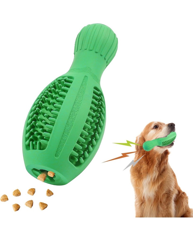 Squeaky Bowling Pin Rubber Dog Chew Toy Dog Chewing Stick Toy Treat Dispensin...