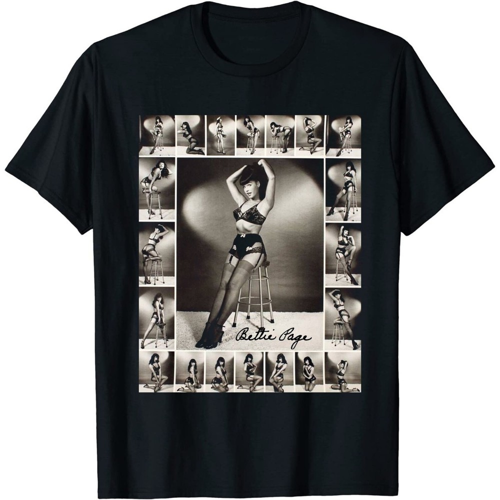 Christmas gift New Popular Bettie Page Signature  Black All Size Tee   23D1183