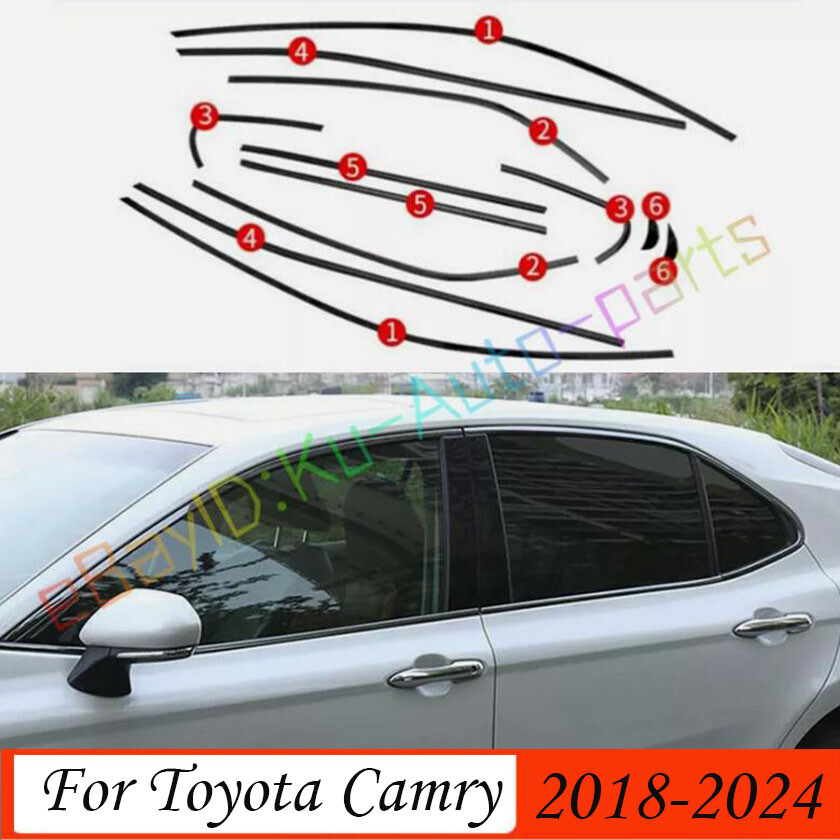 for Toyota Camry 2018-2024 Black stainless Windows Strip Sill Molding Cover Trim