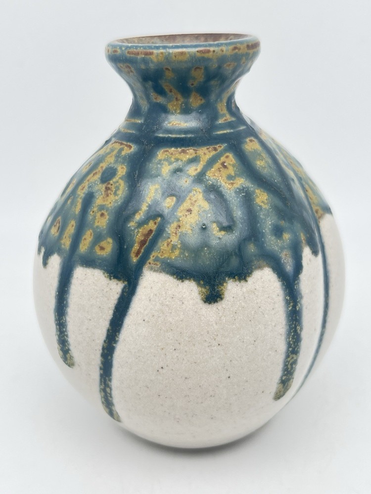 Whynot Pottery 4.75 Inch Tall Drip Glaze Vase Signed by Meredith Whynot NC Ceramic Artist