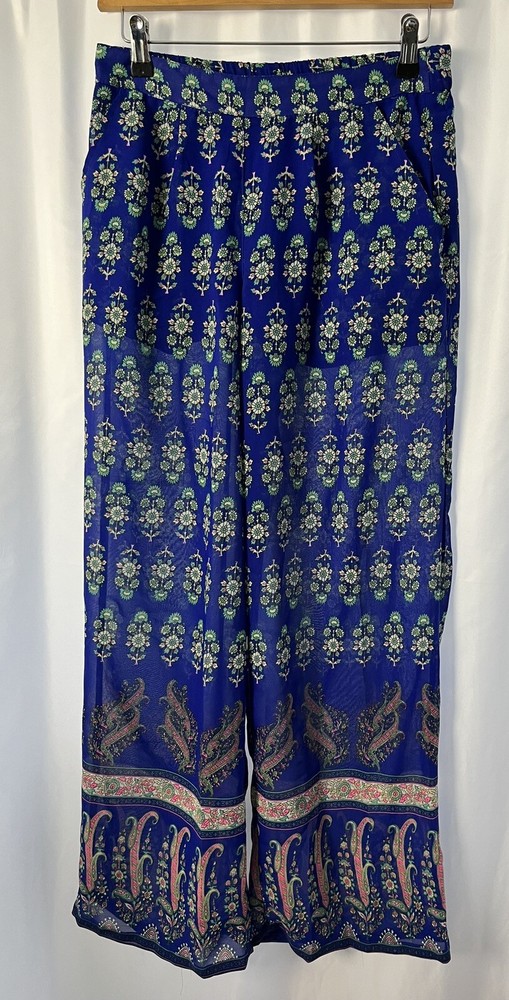 Atmosphere Blue Floral Trousers Size 8 L29 Sheer Lined