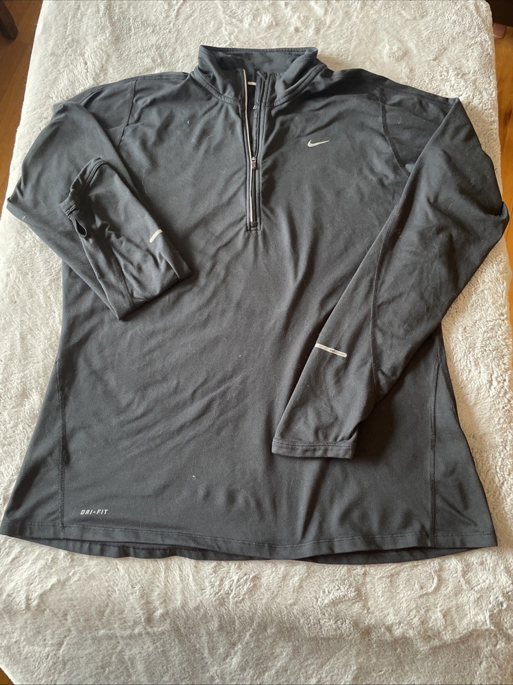 Women’s Nike Running Dri-fit Black Quarter-Zip Pullover XL Thumb Holes