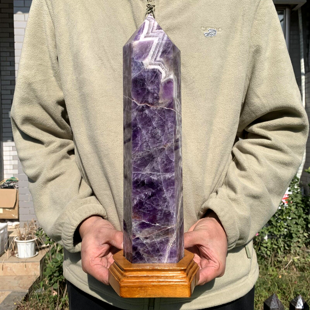 4000g Large Natural Dream Amethyst Tower Point Mineral Crystal Healing+Stand