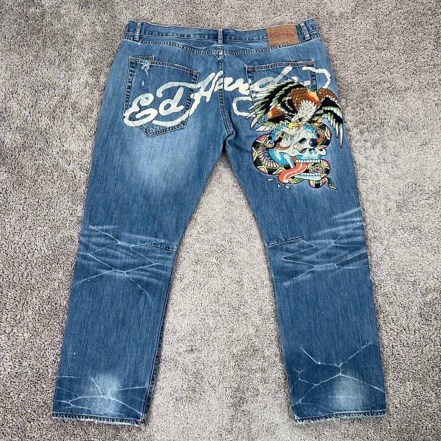 Ed Hardy Jeans Mens 44x32 Denim Y2K Eagle Snake Skull Christian Audigier 2008