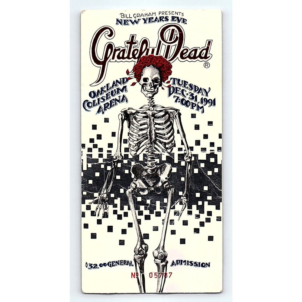 Grateful Dead 1991 New Years Eve Ticket Stub Skeleton BGP GDTS 12/31/1991-image