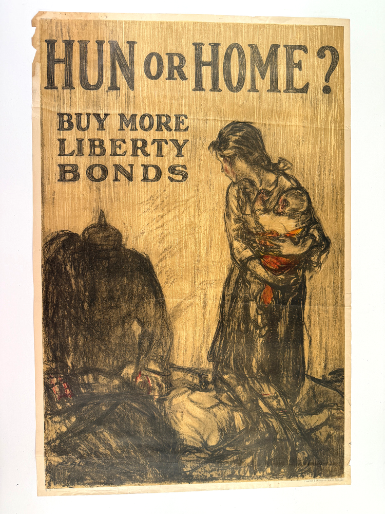 RARE Original 1918 WW1 Hun or Home? Buy Liberty Bonds US Propaganda Poster