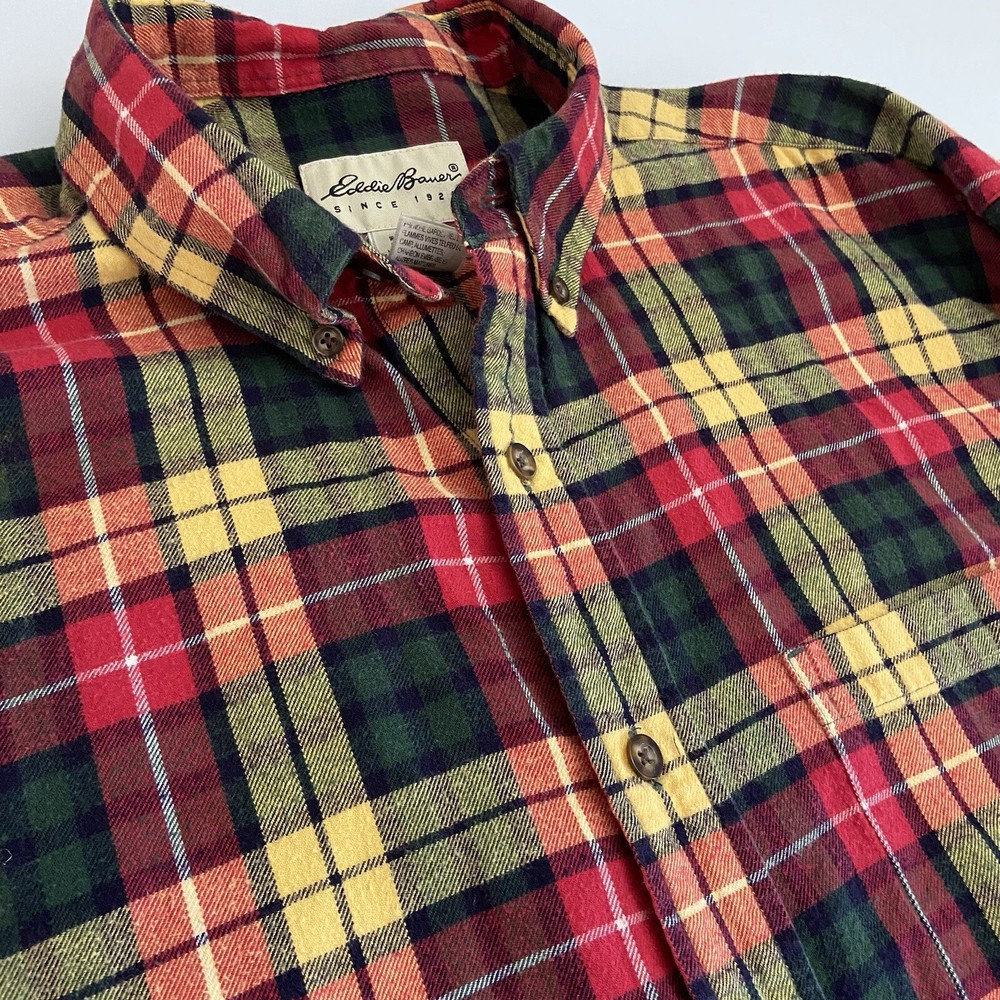 Eddie Bauer Men's Medium Flannel Shirt Long Sleeve Plaid Button-Down Collar