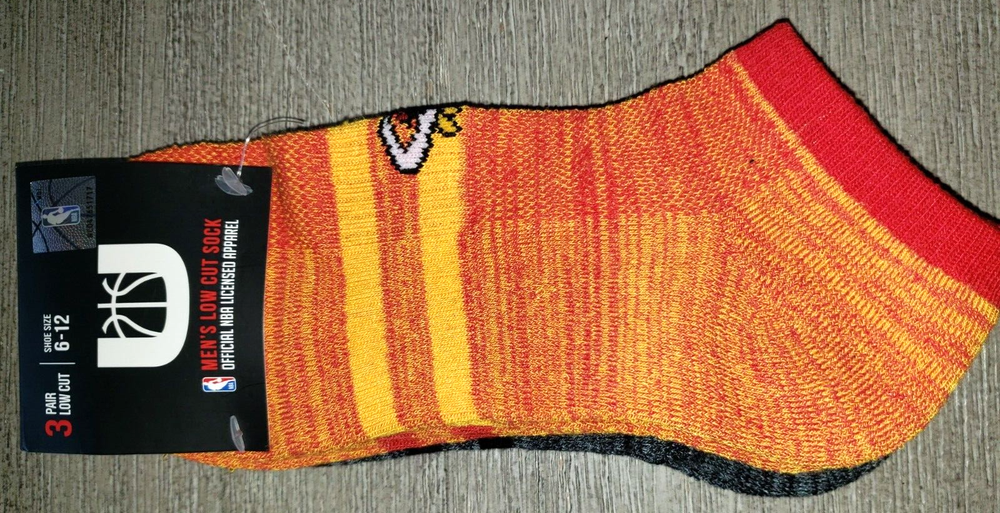 mens LOW CUT NEW SOCKS 3 PAIR shoe size 6-12 'HEAT' BASKETBALL black yellow red