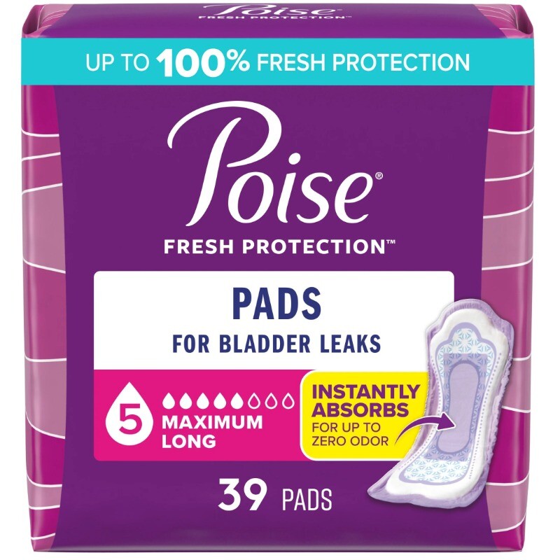 Poise Incontinence Pads for Women Maximum Absorbency Long Length 5 Drop Protection  