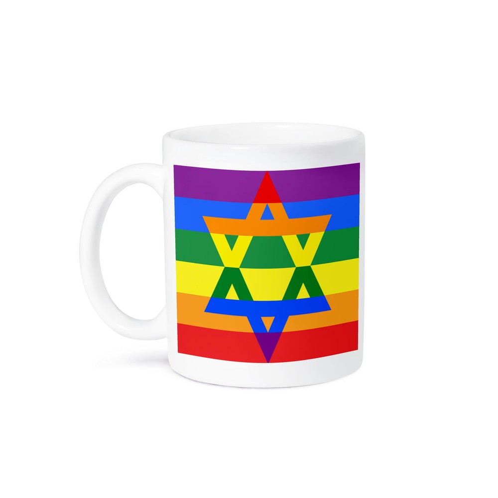3dRose, Print of Jewish Star Over Gay Pride Colors, Mug