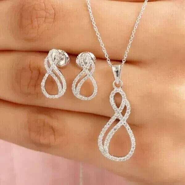 Women's Stunning Jewelry Set 2Ct Round Simulated Diamond 14K White Gold Plated