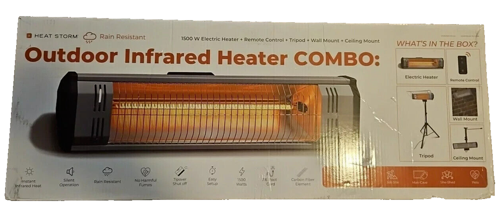 1500W Infrared Quartz Outdoor Space Heater - Wall/Ceiling Mount Garage Heater