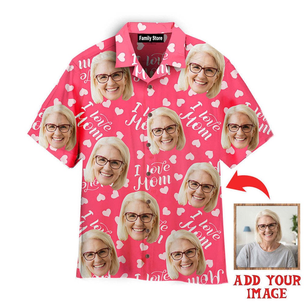 Custom Pink Hawaiian Shirt for Mom with Personalized Face Design
