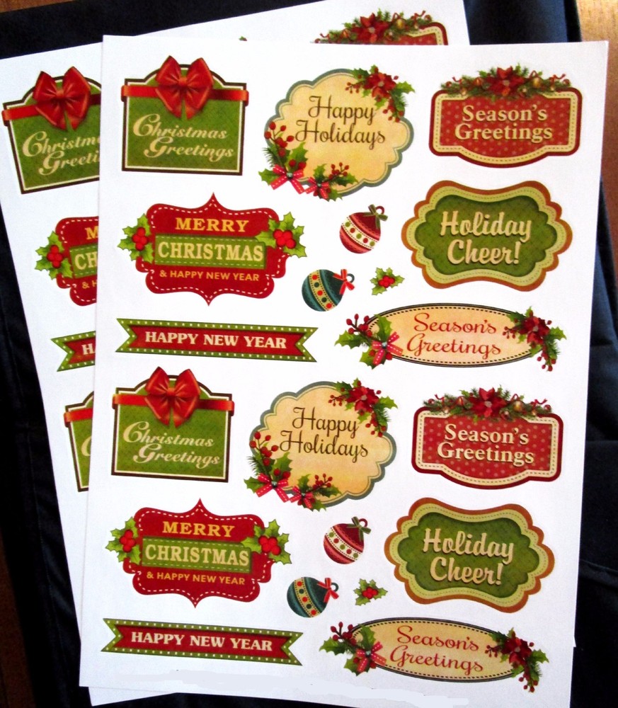 SALE NEW Vintage Christmas Holiday Greetings & Ornaments 40 Acid Free Stickers-image