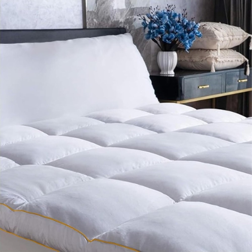 NUVOLETA Queen Mattress Topper - 100% Viscose Bamboo Cooling Cover in White