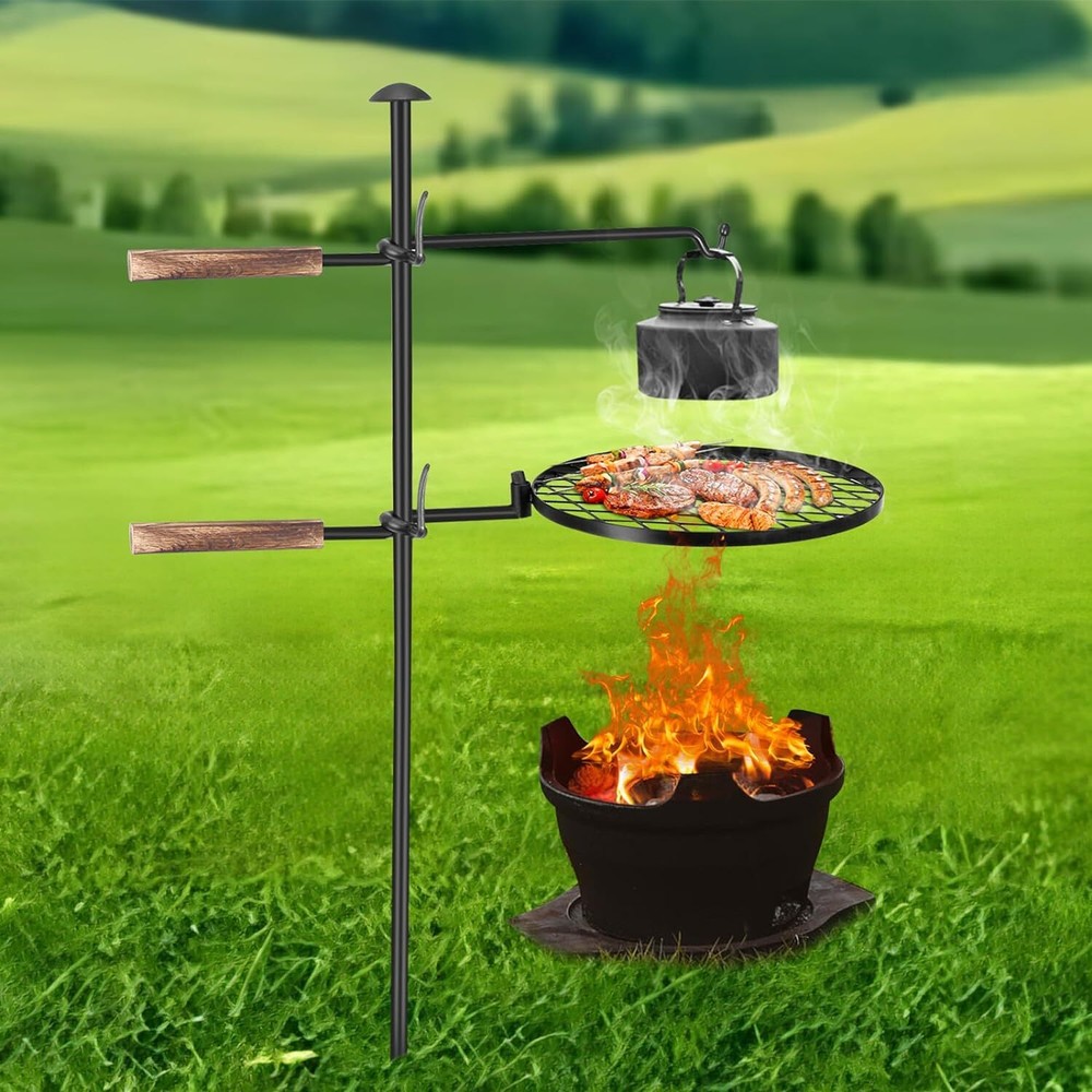 Swivel Campfire Grill 360° Adjustable Camp Cooking Equipment Camping Outdoor BBQ