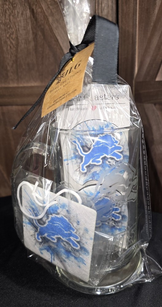 Detroit Lions Gift Set: mug, reusable air freshener, car coasters